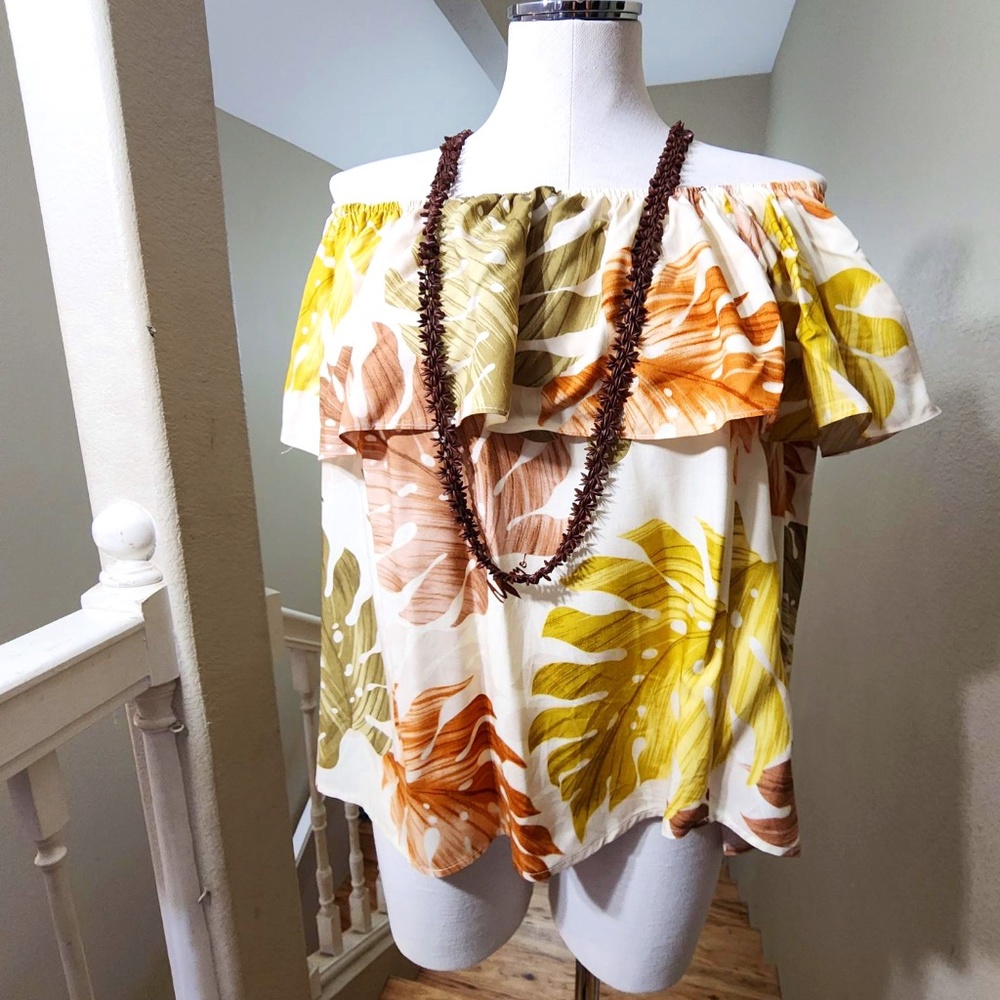 Rare Vintage NWT Mamo Howell Off Shoulder Mostera Print Blouse Size Xl/ XXL